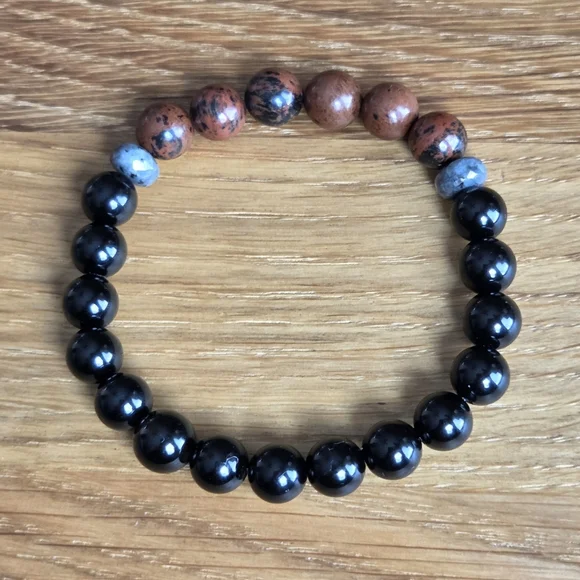 Mahogany Obsidian & Black Onyx Beads Bracelet, Stretch, Hand Crafted - Picture 1 of 10